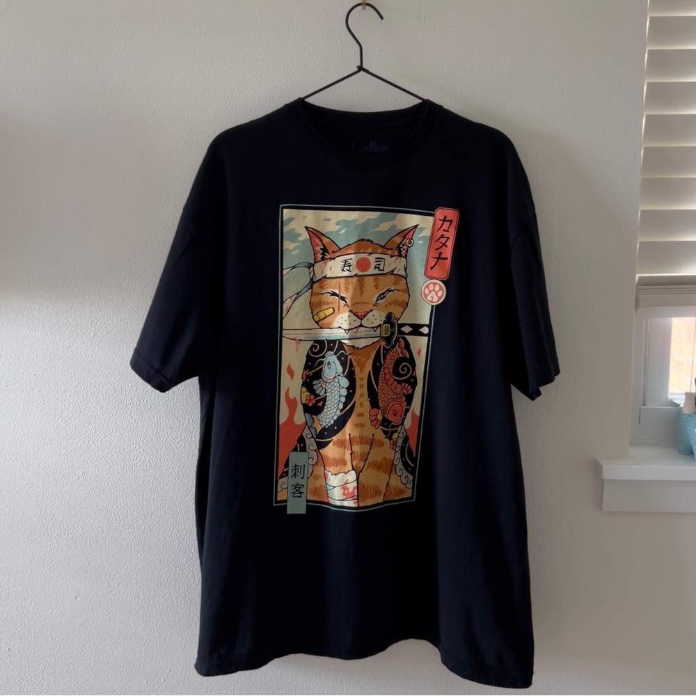 Japanese Samurai Cat Katana Ninja Kitty T-Shirt Size XL